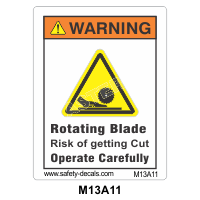 Safety Decals WARNING. Rotating Blade. Risk of getting Cut. Operate Carefully