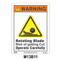 Safety Decals  WARNING. Rotating Blade. Risk of getting Cut. Operate Carefully