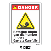 Safety Decals DANGER. Rotating Blade can dismember fingers. Operate Carefully.