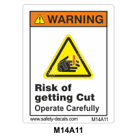 Safety Decals WARNING.  Risk of getting Cut. Operate Carefully