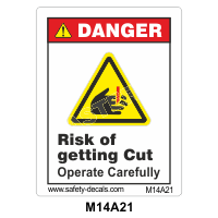 Safety Decals WARNING.  Risk of getting Cut. Operate Carefully