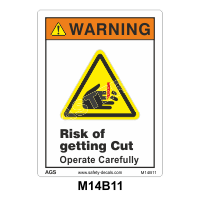 Safety Decals  WARNING.  Risk of getting Cut. Operate Carefully