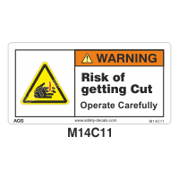Safety Decals WARNING.  Risk of getting Cut. Operate Carefully