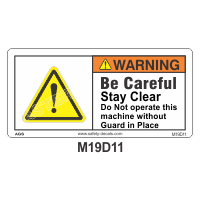 Safety Decals WARNING  Be Careful. Stay Clear. Do Not Operate this machine without Guards in place.