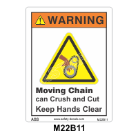 Safety Decals WARNING. Moving Chain can Crush and Cut. Keep hands clear