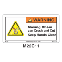 Safety Decals WARNING. Moving Chain can Crush and Cut. Keep hands clear