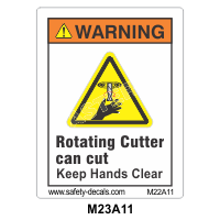 Safety Decals  WARNING. Rotating Cutter can cut. Keep Hands Clear.