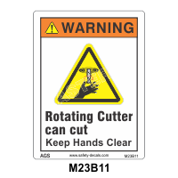 Safety Decals WARNING. Rotating Cutter can cut. Keep Hands Clear.