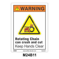 Safety Decals WARNING. Rotating Chain can crush and cut, Keep Hands Clear