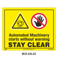 Safety Decals Automated Machinery starts without warning. Stay clear