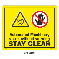 Safety Decals Automated Machinery starts without warning. Stay clear
