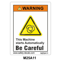Safety Decals WARNING. This Machine starts automatically. Be Careful