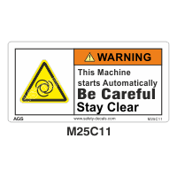 Safety Decals WARNING. This Machine starts automatically. Be Careful. Stay Clear      