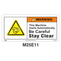 Safety Decals WARNING. This Machine starts automatically. Be Careful.  Stay Clear       