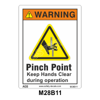 Safety Decals WARNING. Pinch Point. Keep Hands Clear during operation. 