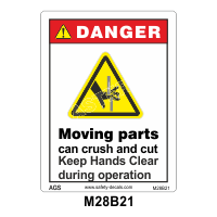 Safety Decals DANGER. Moving Parts can crush and cut. Keep Hands clear during operation.
