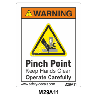 Safety Decals WARNING. Pinch Point. Keep Hands Clear. Operate Carefully       