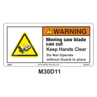 Safety Decals DANGER. Moving Bandsaw can cut. Keep Hands Clear. Do Not Operate without Guard in place.
