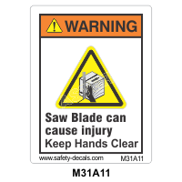 Safety Decals WARNING.  Saw Blade can cause injury. Keep Hands Clear