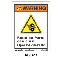 Safety Decals WARNING. Rotating Parts can crush. Operate carefully. 