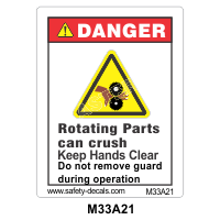 Safety Decals DANGER. Rotating Parts can crush. Keep Hands Clear. Do not remove guard during operation. 