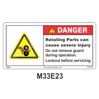 Safety Decals DANGER. Rotating Parts can cause severe injury. Do not remove guard during operation. Lockout before servicing 