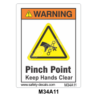 Safety Decals WARNING.  Pinch Point. Keep Hands Clear