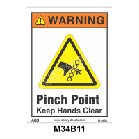 Safety Decals WARNING.  Pinch Point. Keep Hands Clear