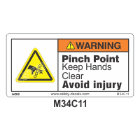 Safety Decals WARNING.  Pinch Point. Keep Hands Clear. Avoid injury.