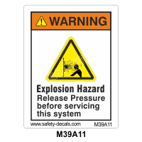 Safety Decals WARNING. Explosion Hazard. Release Pressure before servicing the system. 