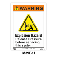 Safety Decals WARNING. Explosion Hazard. Release Pressure before servicing the system. 