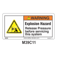 Safety Decals WARNING. Explosion Hazard. Release Pressure before servicing the system. 