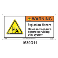 Safety Decals WARNING. Explosion Hazard. Release Pressure before servicing the system. 