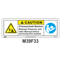 Safety Decals CAUTION.  Pressurized Device. Release Pressure before servicing this system. Refer Manual Before Servicing