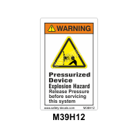 Safety Decals WARNING.  Pressurized Device. Explosion Hazard. Release Pressure before servicing this system. 