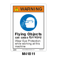 Safety Decals WARNING. Flying Objects can cause Eye injury. Wear Eye Protection while working at this machine