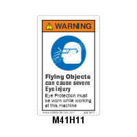 Safety Decals WARNING. Flying Objects can cause serious Eye injury. Eye Protection must be worn while working at this machine