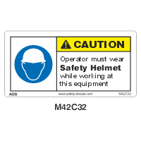 Safety Decals CAUTION.  Operator must wear Safety Helmet while working at this Equipment