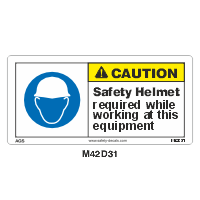 Safety Decals CAUTION.  Safety Helmet required while working at this equipment 