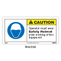Safety Decals CAUTION.  Operator must wear Safety Helmet while working at this Equipment