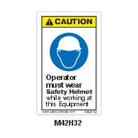 Safety Decals CAUTION.  Operator must wear Safety Helmet while working at  this Equipment  