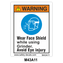 Safety Decals WARNING. Wear Face Shield while using Grinder. Avoid Eye injury.  