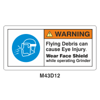 Safety Decals WARNING. Flying Debris can cause Eye injury. Wear Face Shield while operating Grinder. 