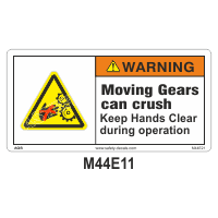 Safety Decals WARNING. Moving Gears can crush. Keep Hands Clear during operation.