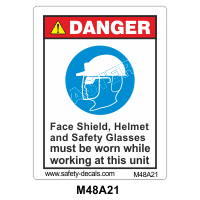 Safety Decals DANGER. Face Shield, Helmet and Safety Glasses must be worn while working at this unit. Avoid injury