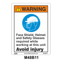 Safety Decals WARNING. Face Shield, Helmet and Safety Glasses required while working at this unit. Avoid injury.