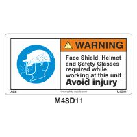 Safety Decals WARNING. Face Shield, Helmet and Safety Glasses required while working at this unit. Avoid injury.