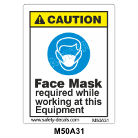 Safety Decals CAUTION. Face Mask required while working at this Equipment. 