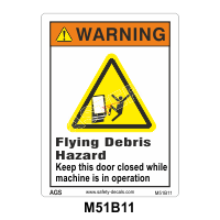 Safety Decals WARNING  Flying Debris Hazard. Keep this door closed while machine is in operation. 