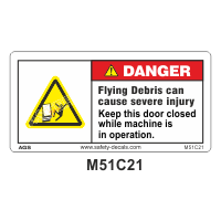 Safety Decals DANGER  Flying Debris can cause severe injury. Keep this door closed while machine is in operation. 